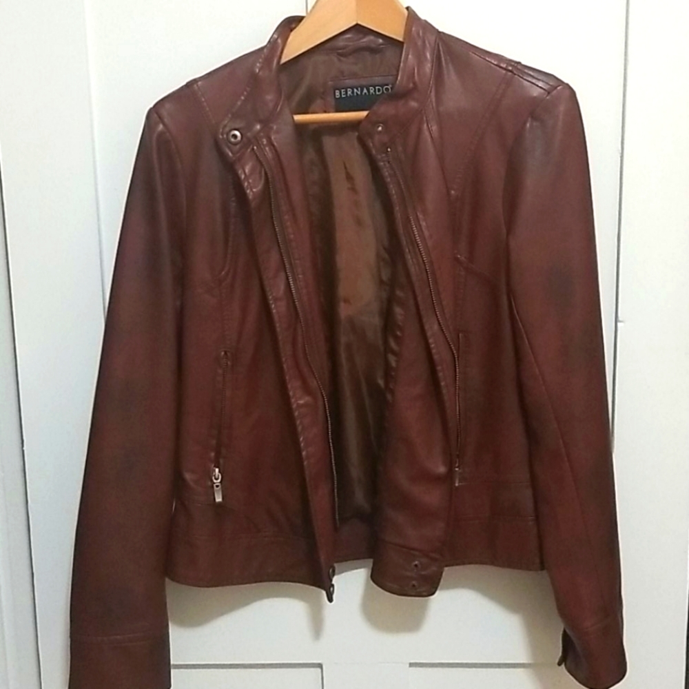 Brown faux leather jacket, barely worn